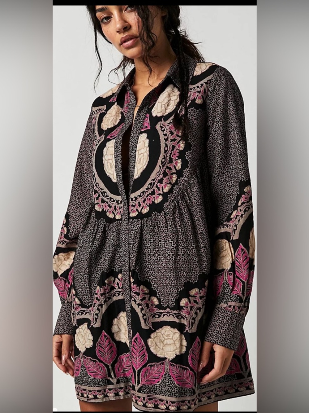 Free People Black Text Print Panel Mini Dress